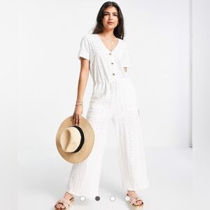 ASOS Women's White Broderie Jumpsuit Size 8 Button Front